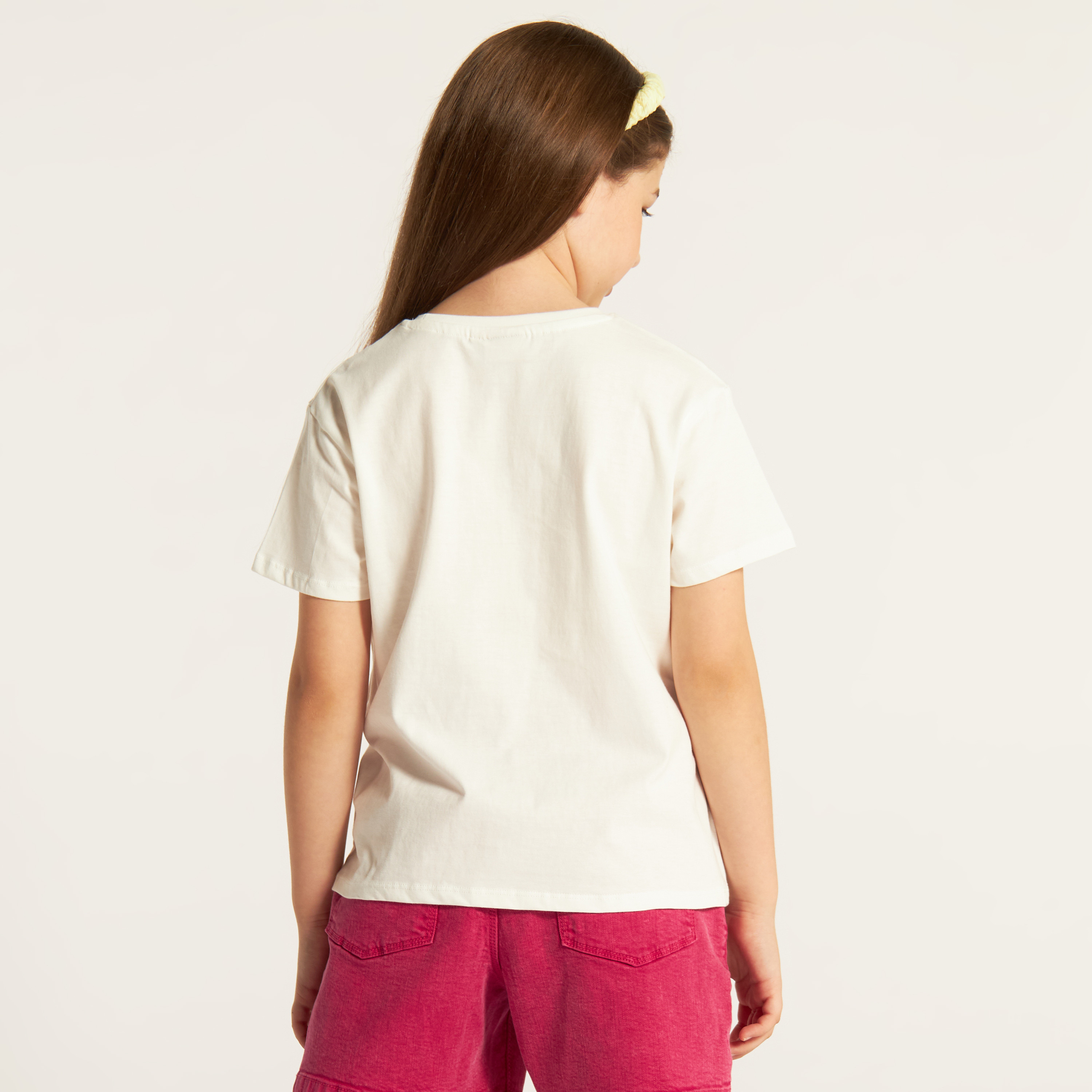 Juniors Crochet Patch Detail T-shirt with Short Sleeves-girls-clothing-schoolwear-tshirts-image-4