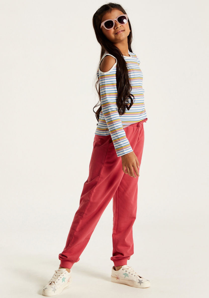 Juniors Striped Top with Cold Shoulder and Long Sleeves-T Shirts-image-0