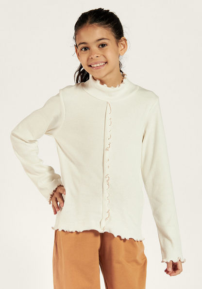 Juniors Textured Turtle Neck T-shirt with Long Sleeves