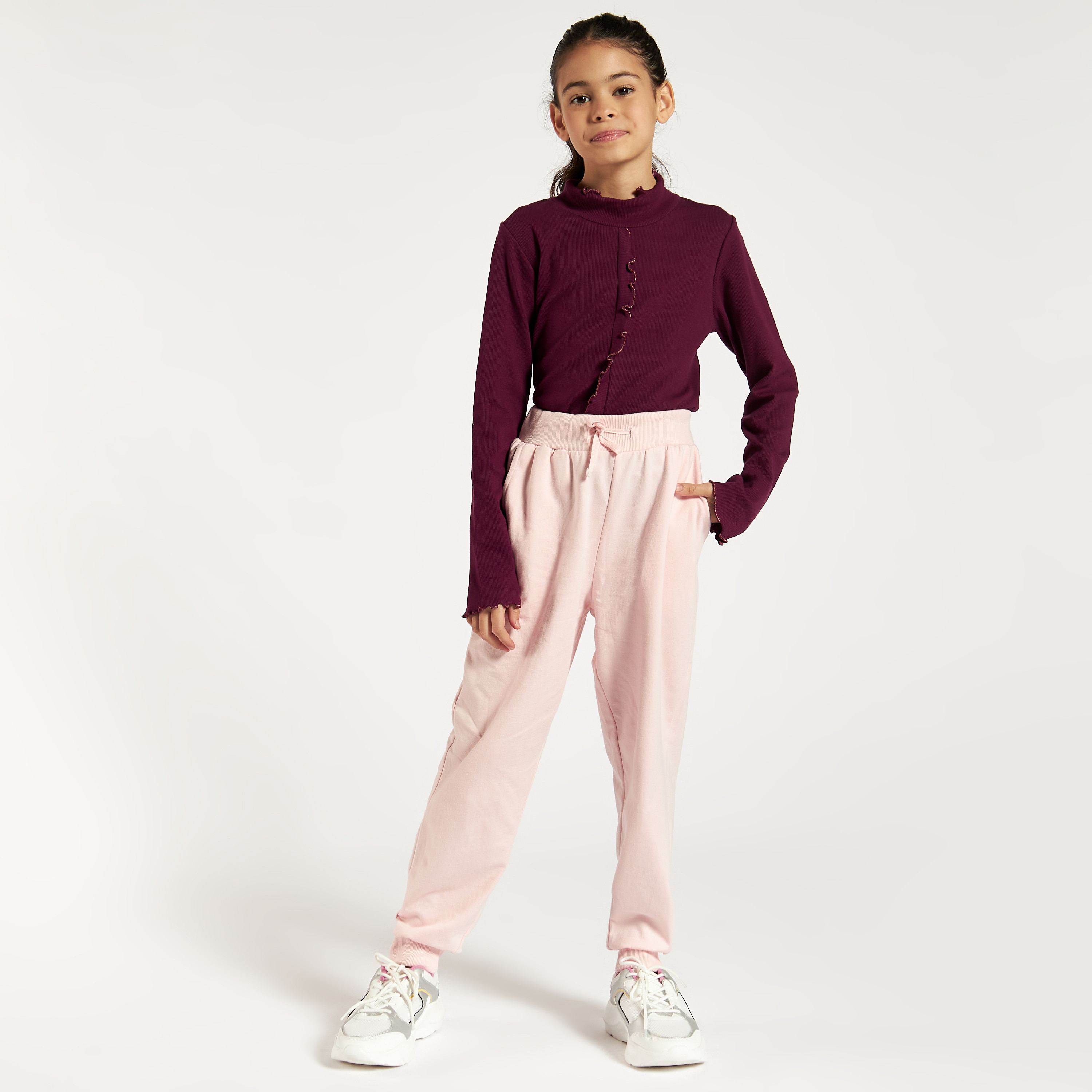 Juniors Solid Top with High Neck and Long Sleeves-girls-clothing-schoolwear-tshirts-image-1