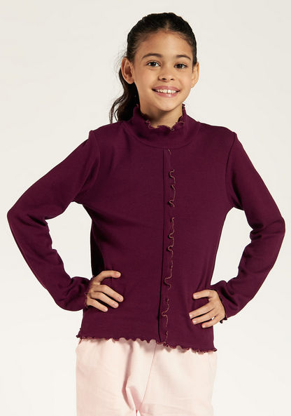 Juniors Solid Top with High Neck and Long Sleeves-T Shirts-image-1