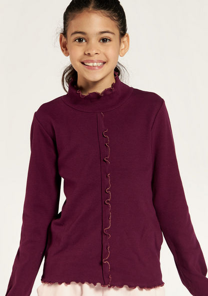 Juniors Solid Top with High Neck and Long Sleeves-T Shirts-image-2