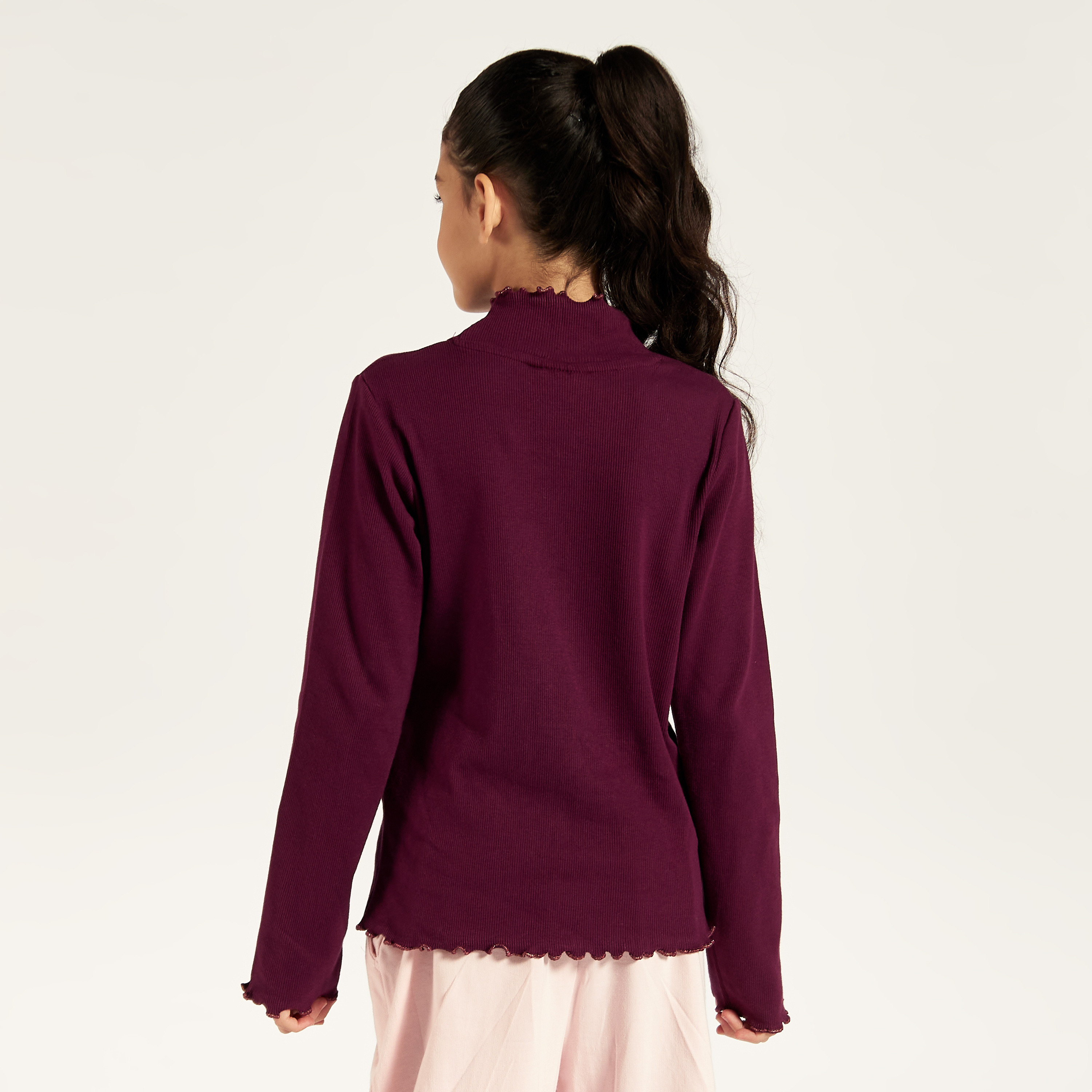 Juniors Solid Top with High Neck and Long Sleeves-girls-clothing-schoolwear-tshirts-image-4