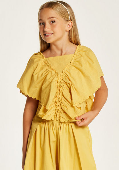Juniors Solid Top with Ruffle Detail and Short Sleeves-Blouses-image-1