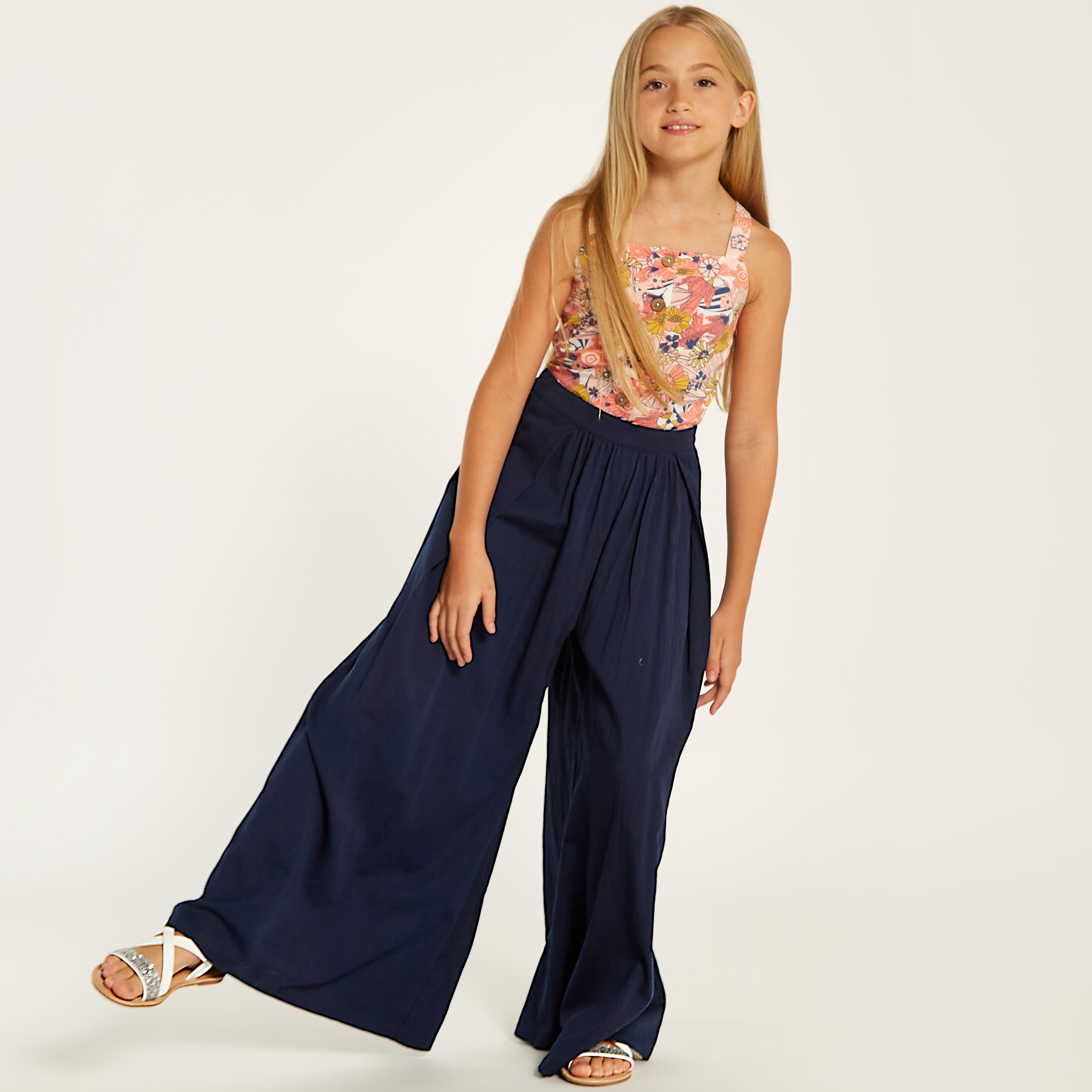 Juniors Solid Palazzo Pants with Elasticated Waistband-girls-clothing-bottoms-trousers-image-2