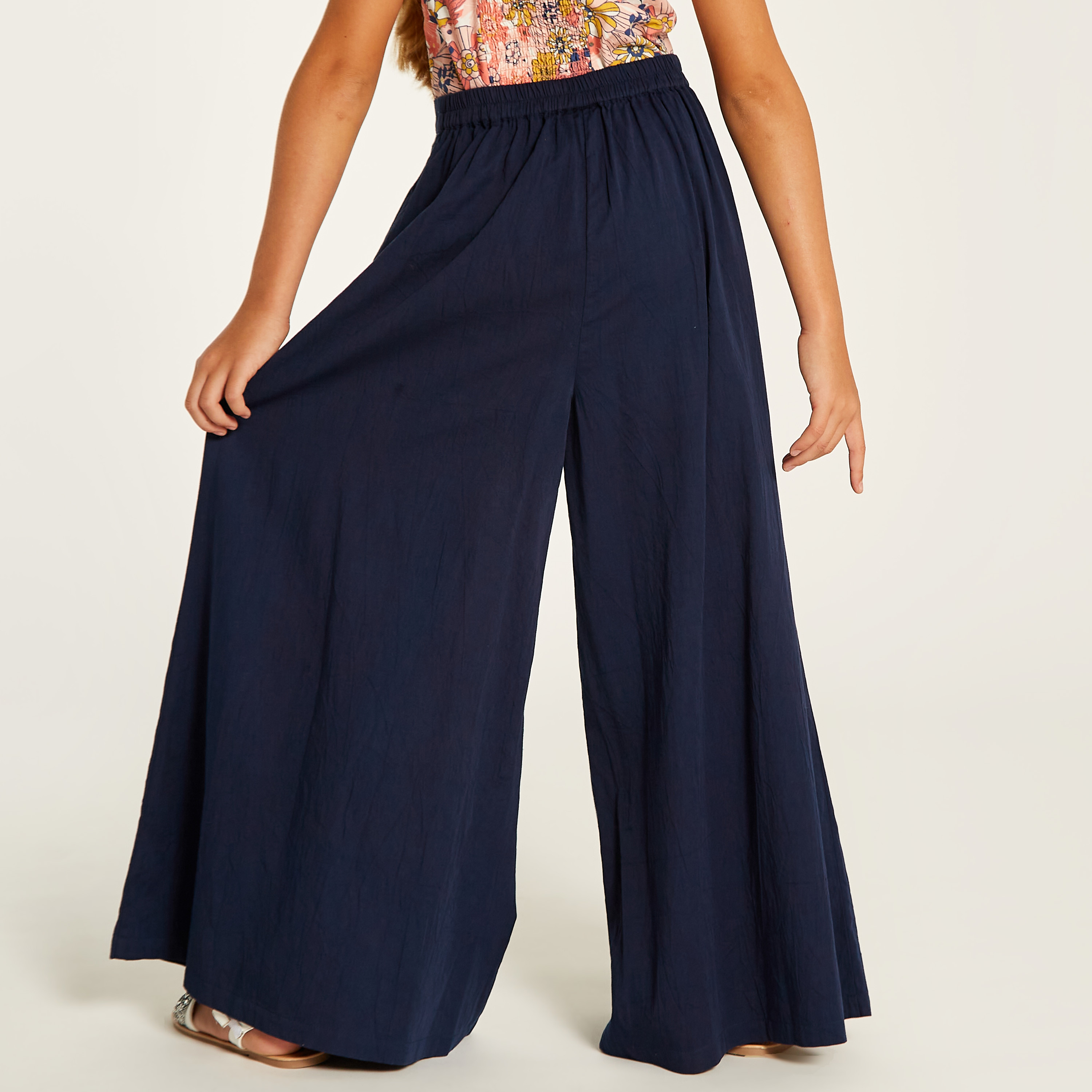 Juniors Solid Palazzo Pants with Elasticated Waistband-girls-clothing-bottoms-trousers-image-5