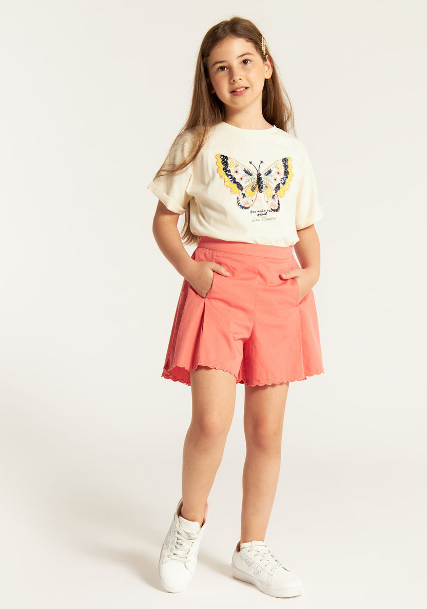 Juniors Solid Shorts with Scallop Hem and Zip Closure-Shorts-image-0