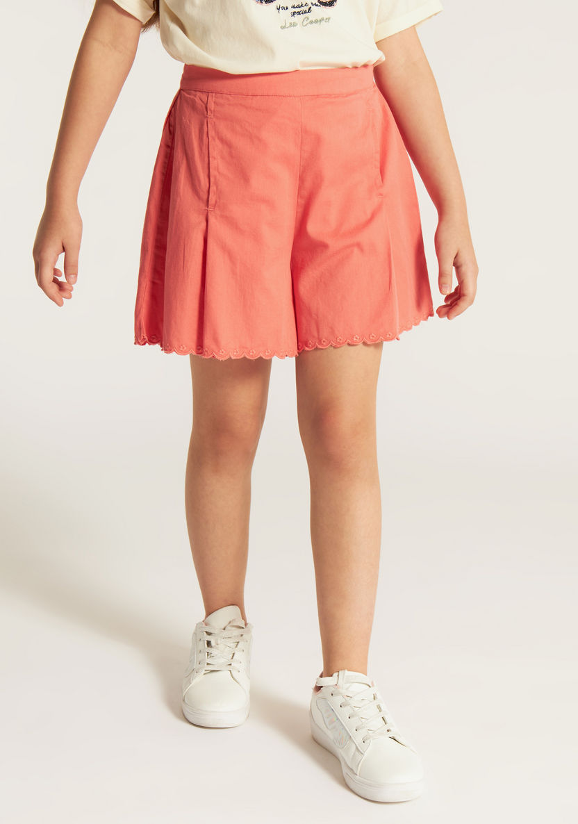 Juniors Solid Shorts with Scallop Hem and Zip Closure-Shorts-image-1