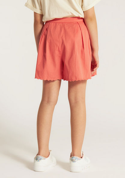Juniors Solid Shorts with Scallop Hem and Zip Closure