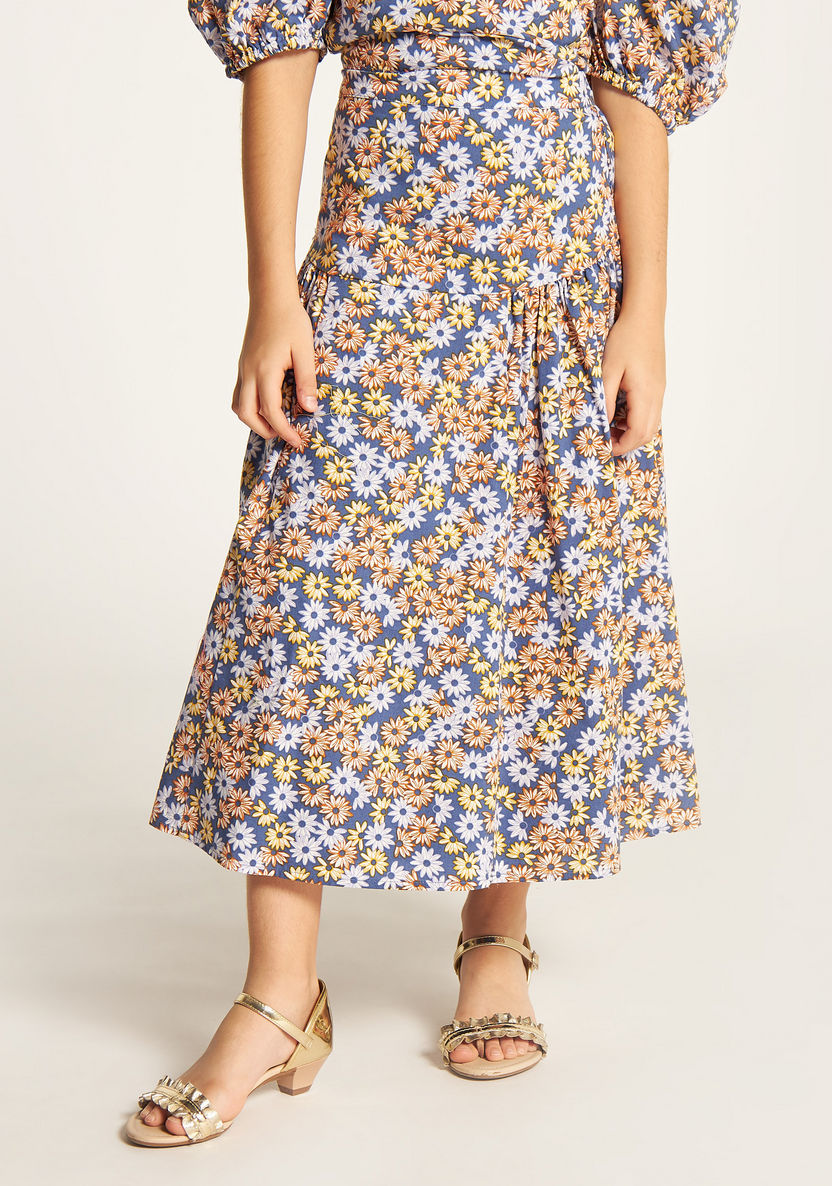 Juniors Floral Print Skirt with Elasticised Waistband-Skirts-image-1