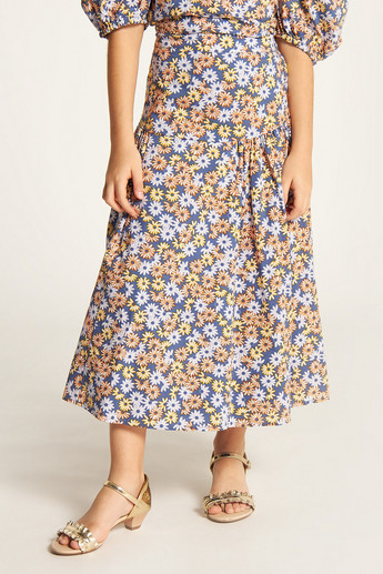 Juniors Floral Print Skirt with Elasticised Waistband