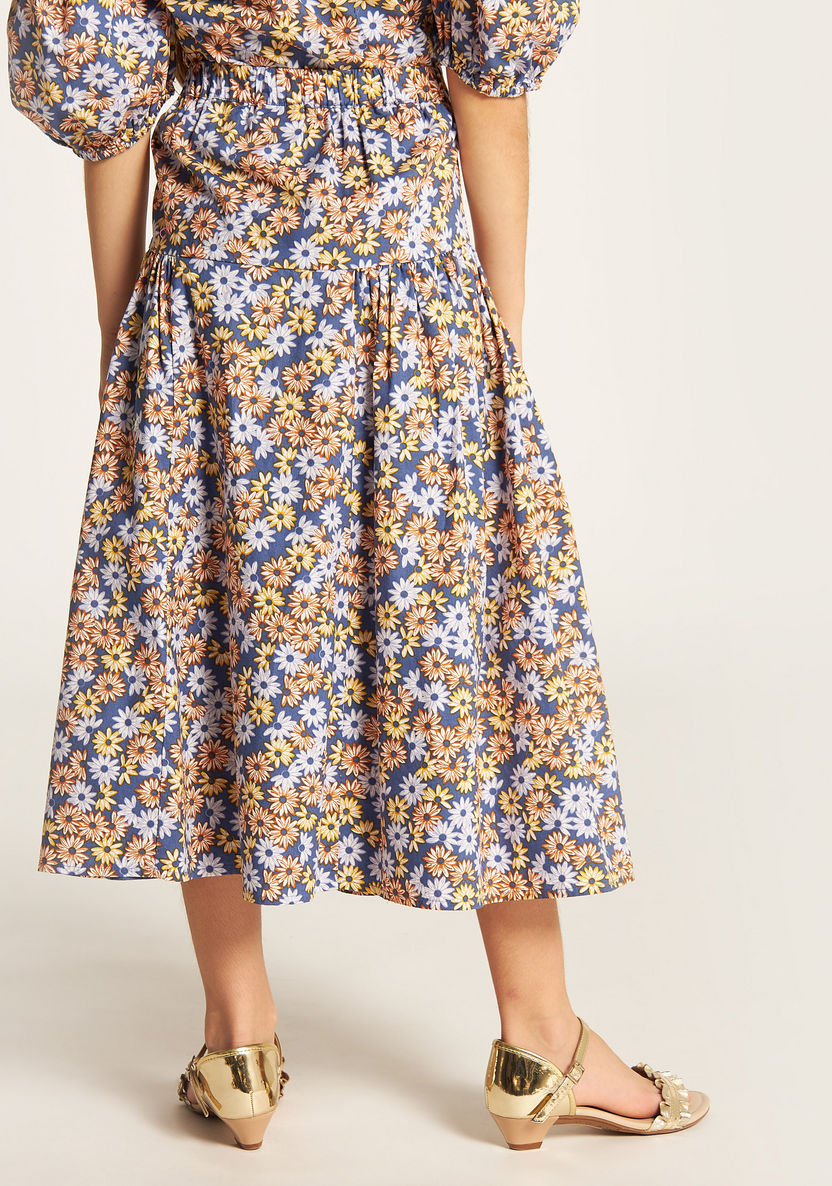 Juniors Floral Print Skirt with Elasticised Waistband-Skirts-image-3