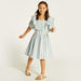Juniors Striped A-line Dress with Ruffles and Puff Sleeves-Dresses%2C Gowns and Frocks-thumbnail-1
