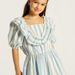 Juniors Striped A-line Dress with Ruffles and Puff Sleeves-Dresses%2C Gowns and Frocks-thumbnail-2
