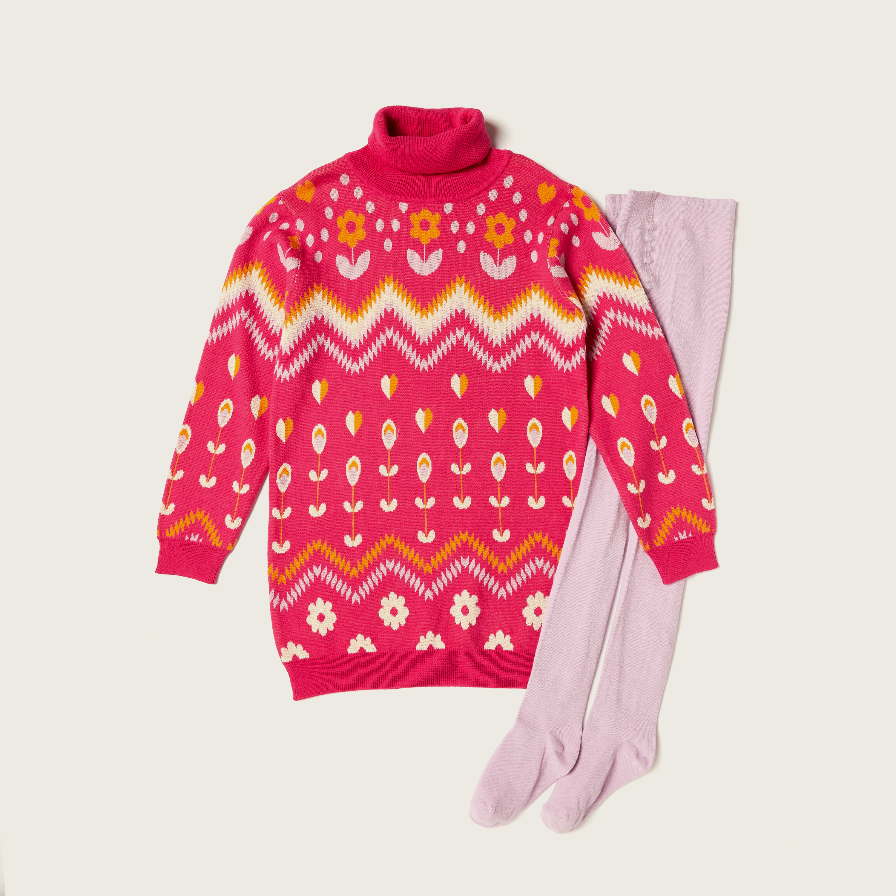 Juniors Textured Turtle Neck Pullover Dress and Stockings Set-girls-clothing-dressesandjumpsuits-image-1
