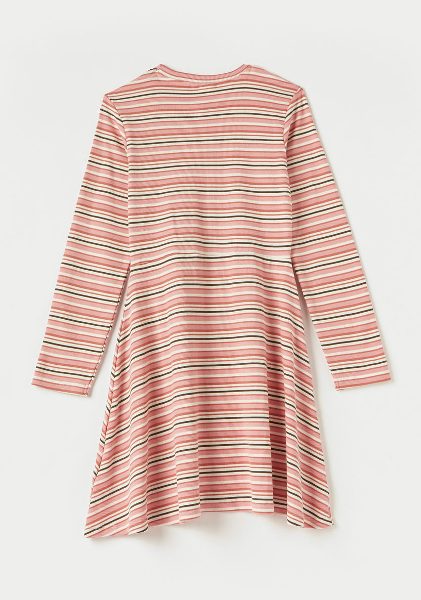 Juniors Striped Round Neck Dress with Long Sleeves and Twist Detail-Dresses%2C Gowns and Frocks-image-3
