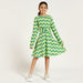 Juniors Printed Round Neck Dress with Long Sleeves and Knot Detail-Dresses%2C Gowns and Frocks-thumbnailMobile-1