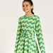 Juniors Printed Round Neck Dress with Long Sleeves and Knot Detail-Dresses%2C Gowns and Frocks-thumbnail-2