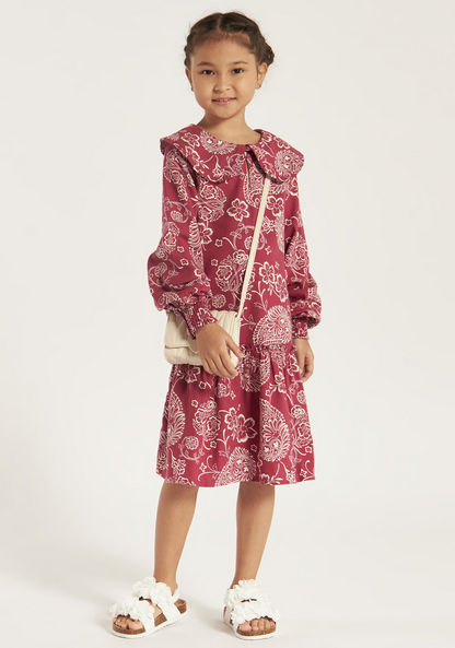 Juniors Floral Print Tiered Dress with Peter Pan Collar