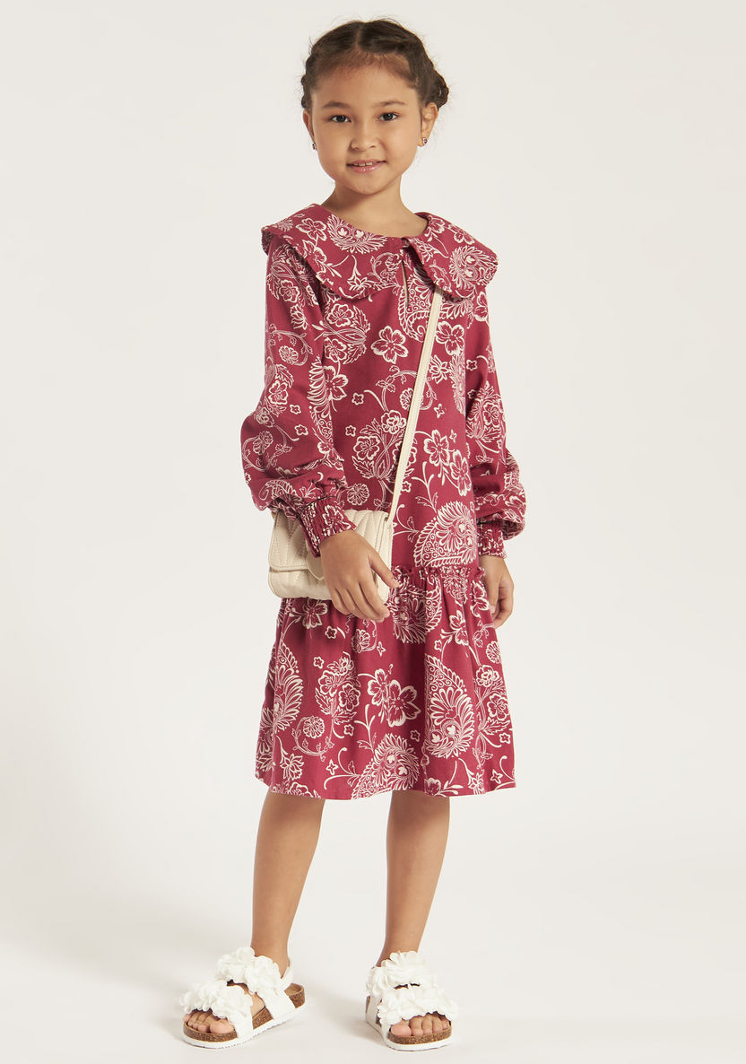 Juniors Floral Print Tiered Dress with Peter Pan Collar-Dresses, Gowns & Frocks-image-0