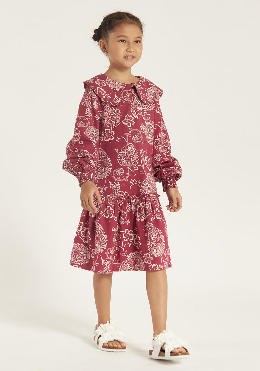 Juniors Floral Print Tiered Dress with Peter Pan Collar-Dresses, Gowns & Frocks-image-1