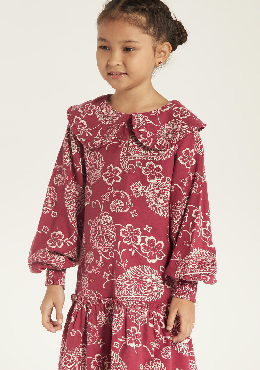 Juniors Floral Print Tiered Dress with Peter Pan Collar-Dresses, Gowns & Frocks-image-2