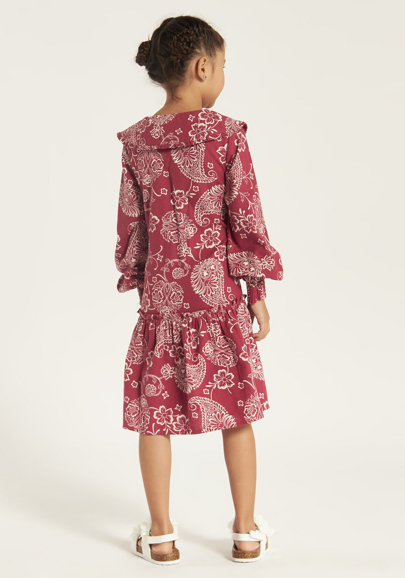 Juniors Floral Print Tiered Dress with Peter Pan Collar-Dresses, Gowns & Frocks-image-3
