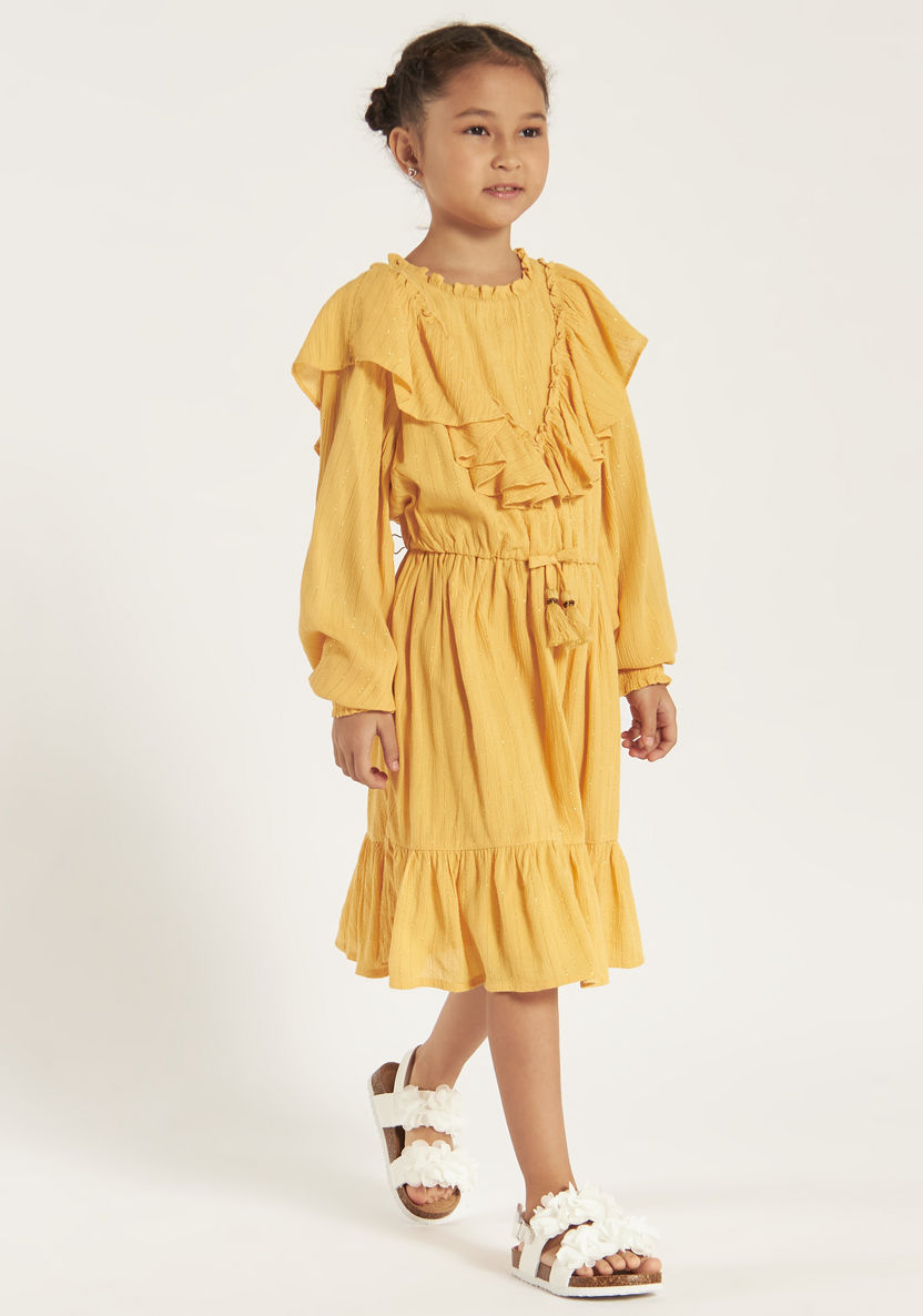 Juniors Solid Dress with Ruffles and Long Sleeves-Dresses, Gowns & Frocks-image-1