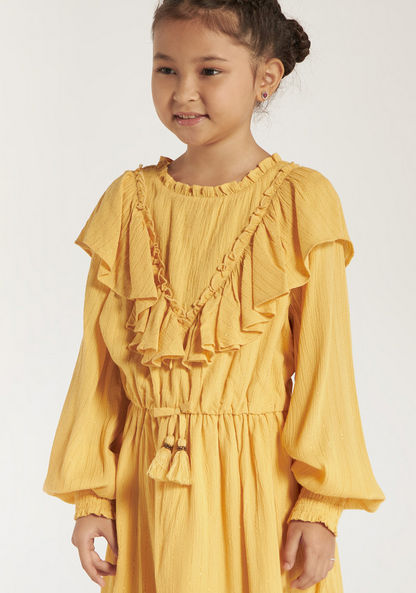 Juniors Solid Dress with Ruffles and Long Sleeves