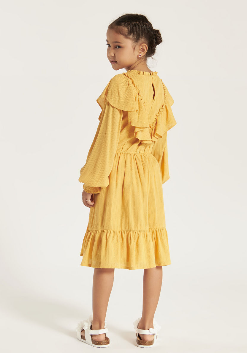 Juniors Solid Dress with Ruffles and Long Sleeves-Dresses, Gowns & Frocks-image-3