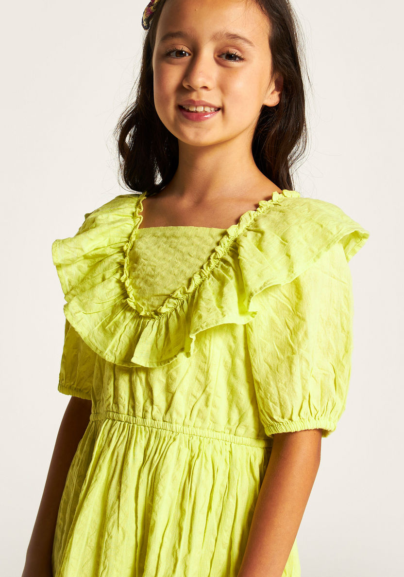 Juniors Textured A-line Dress with Ruffles and Short Sleeves-Dresses, Gowns & Frocks-image-2