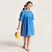 Juniors Textured Dress with Round Neck and Short Puff Sleeves-Dresses%2C Gowns and Frocks-thumbnail-0
