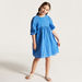 Juniors Textured Dress with Round Neck and Short Puff Sleeves-Dresses%2C Gowns and Frocks-thumbnail-1