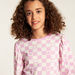 Juniors Checked Dress with Round Neck and Long Sleeves-Dresses%2C Gowns and Frocks-thumbnailMobile-1