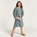 Juniors All Over Print Dress with Round Neck and Long Sleeves-Dresses%2C Gowns and Frocks-thumbnailMobile-0