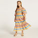 Juniors Striped Off-Shoulder Tiered Dress with Short Sleeves-Dresses%2C Gowns and Frocks-thumbnail-0