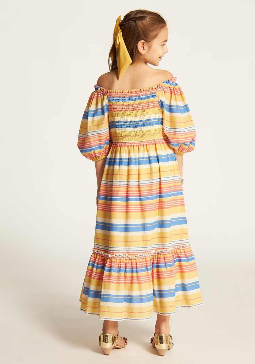 Juniors Striped Off-Shoulder Tiered Dress with Short Sleeves-Dresses%2C Gowns and Frocks-image-3