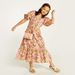 Juniors Floral Print Maxi Dress with Shirred Detail and Puff Sleeves-Dresses%2C Gowns and Frocks-thumbnailMobile-0