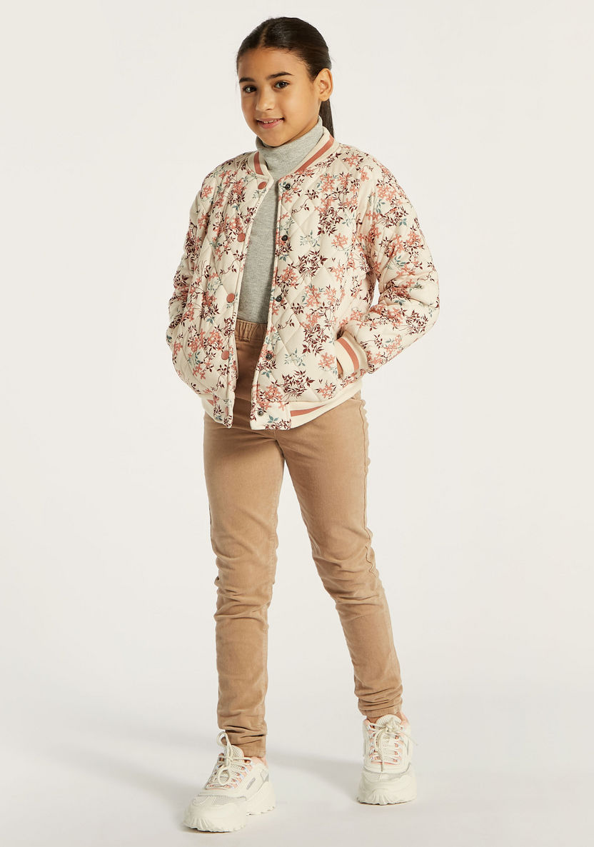 Juniors Floral Print Long Sleeves Jacket with Button Closure and Pockets-Coats and Jackets-image-0