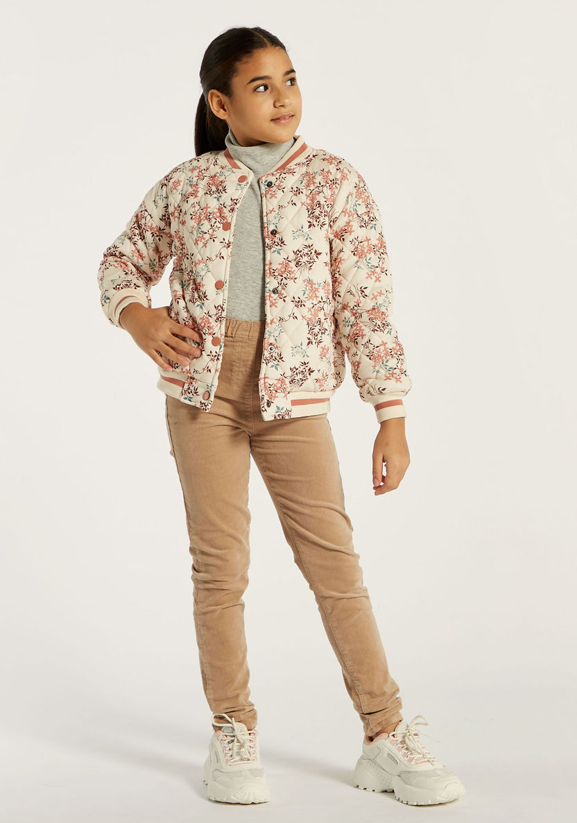 Juniors Floral Print Long Sleeves Jacket with Button Closure and Pockets-Coats and Jackets-image-1