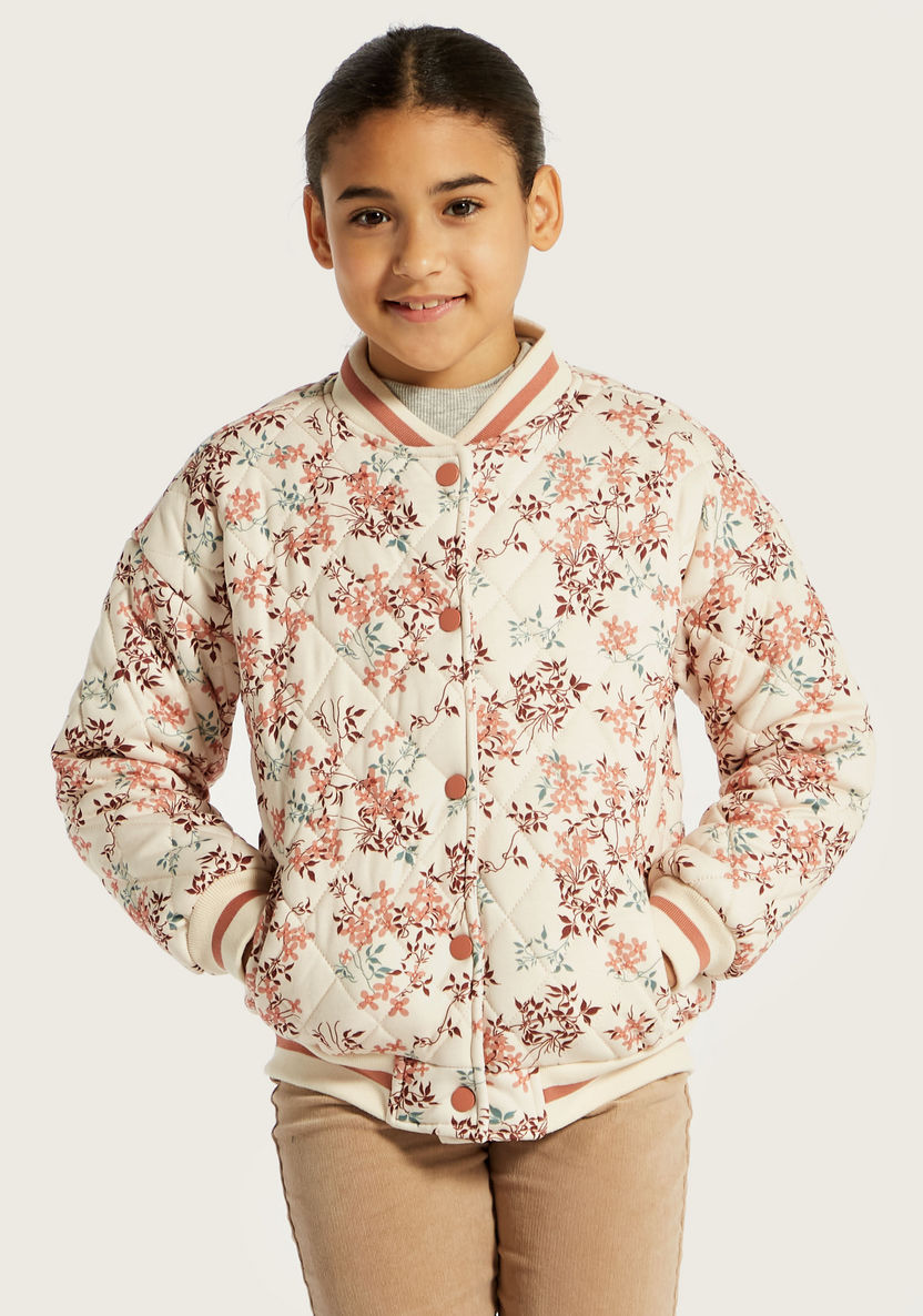 Juniors Floral Print Long Sleeves Jacket with Button Closure and Pockets-Coats and Jackets-image-2