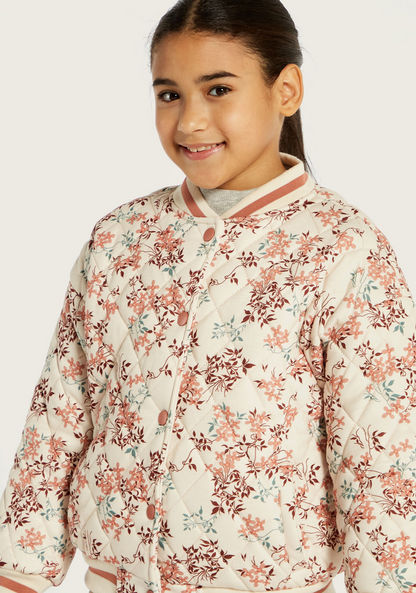 Juniors Floral Print Long Sleeves Jacket with Button Closure and Pockets