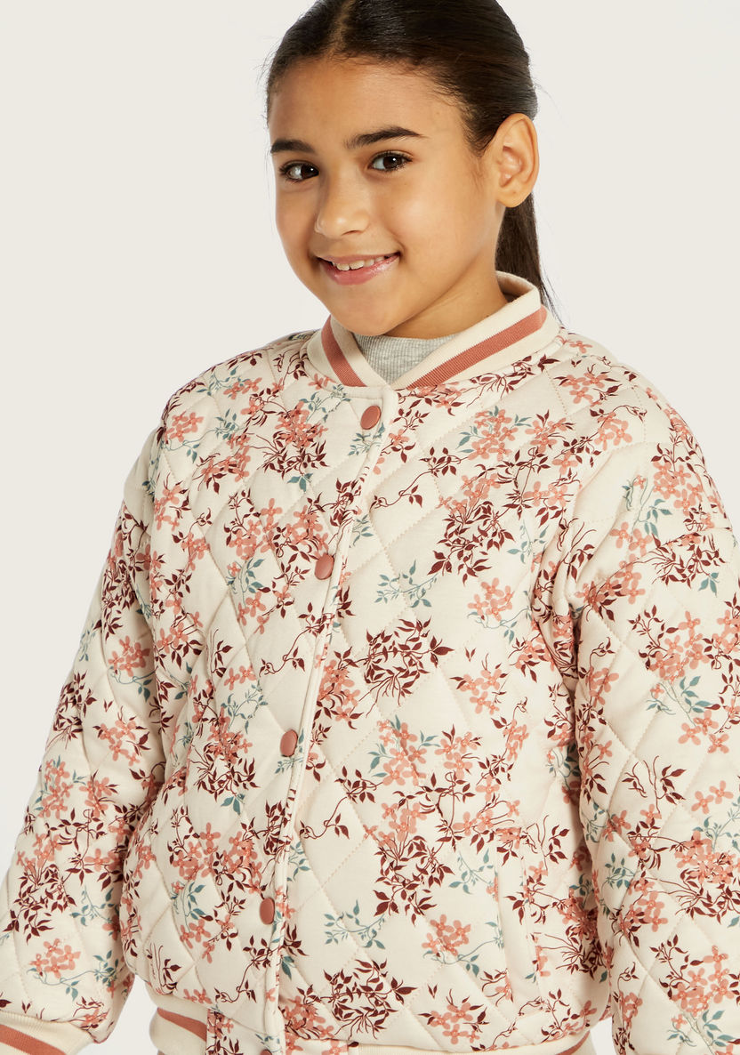 Juniors Floral Print Long Sleeves Jacket with Button Closure and Pockets-Coats and Jackets-image-3