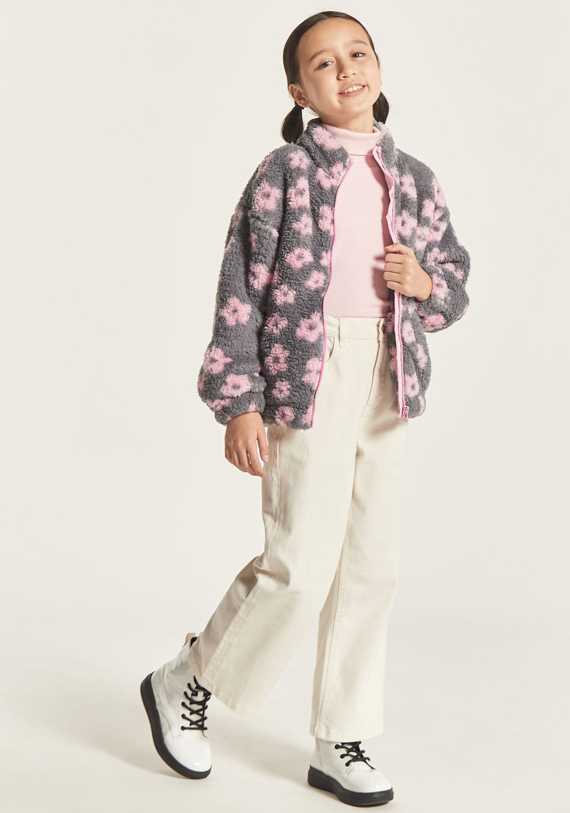 Juniors Floral Print Jacket with Long Sleeves-Coats and Jackets-image-0