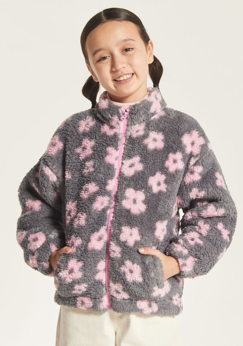Juniors Floral Print Jacket with Long Sleeves-Coats and Jackets-image-1