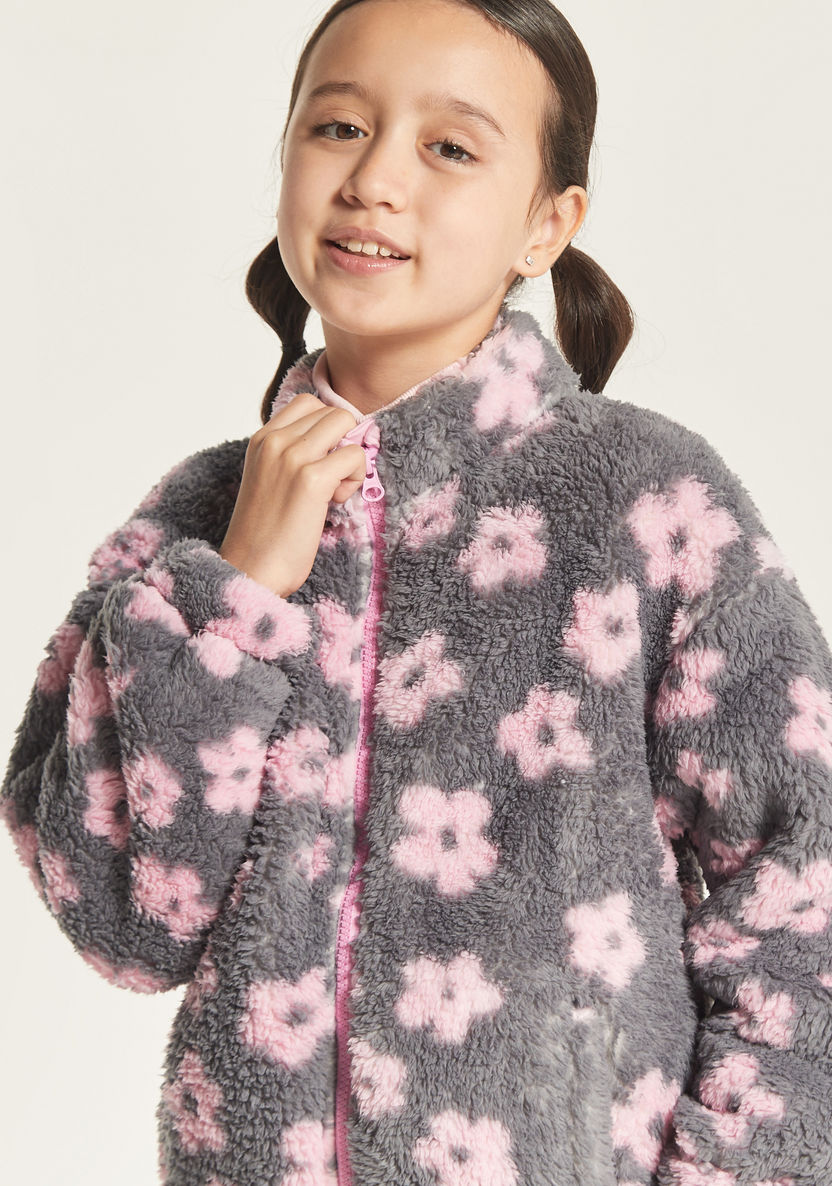 Juniors Floral Print Jacket with Long Sleeves-Coats and Jackets-image-2