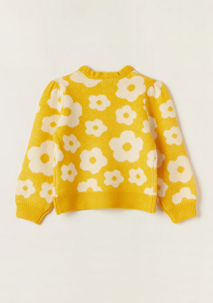 Juniors Floral Textured Pullover with Crew Neck and Long Sleeves