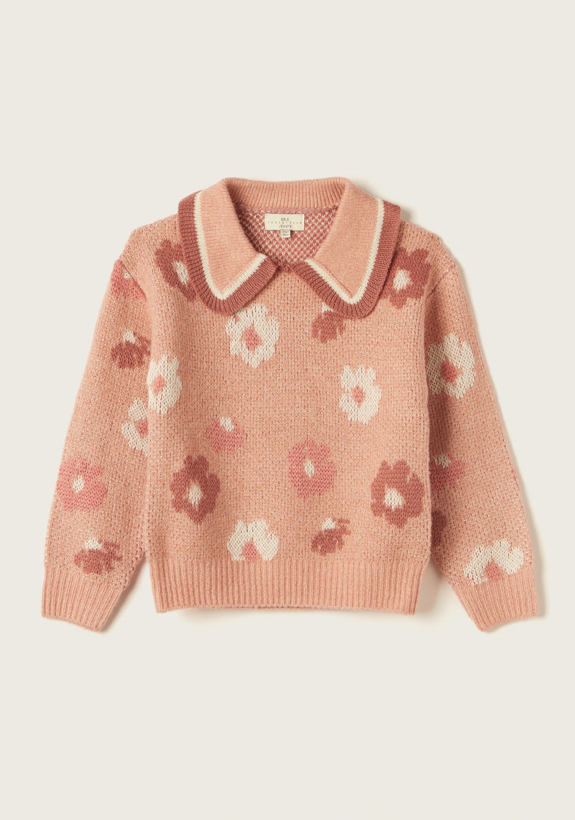 Juniors Floral Textured Pullover with Peter Pan Collar-Sweaters and Cardigans-image-0