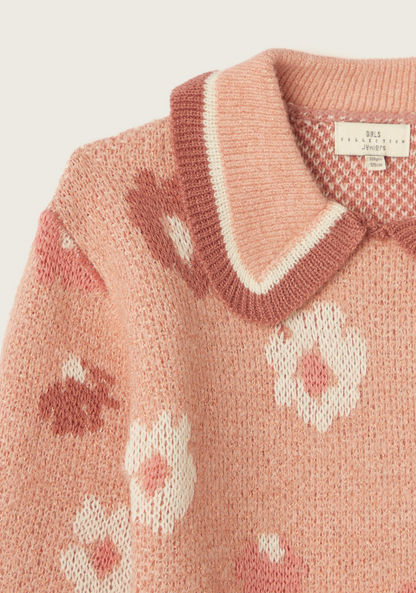 Juniors Floral Textured Pullover with Peter Pan Collar