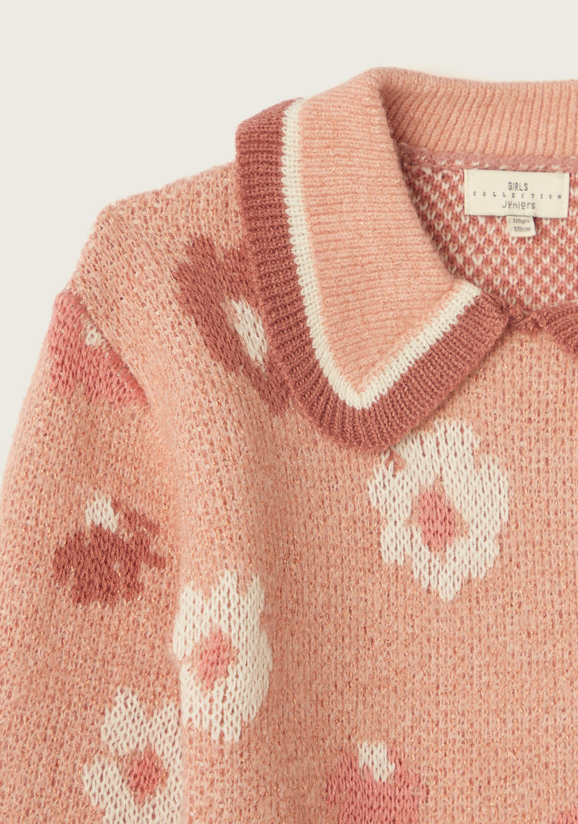 Juniors Floral Textured Pullover with Peter Pan Collar-Sweaters and Cardigans-image-1